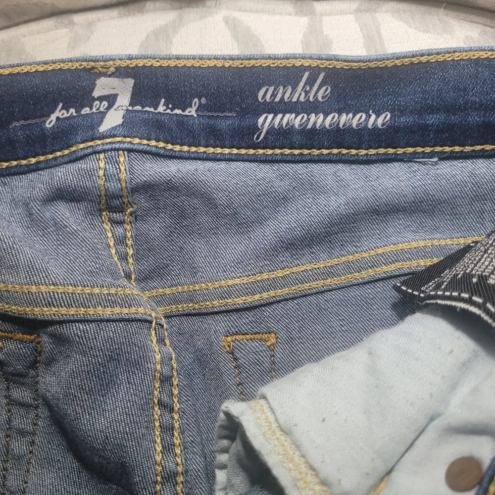 7 For All Mankind Gwenevere Blue Waters Mid Skinny Frayed Denim Jean - Picture 8 of 11